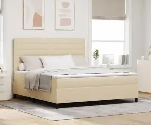 vidaXL Pat cu box spring cu saltea Bej Super King Material