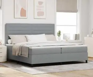 vidaXL Pat cu arcuri și saltea gri deschis 200x200 cm din țesătură