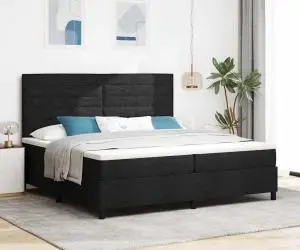 vidaXL Pat cu arcuri cu saltea neagră 200x200 cm din țesătură