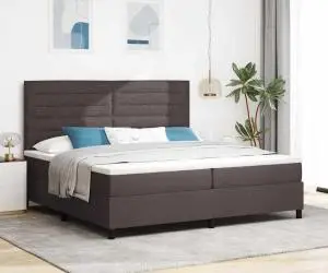 vidaXL Pat cu arcuri cu saltea maro închis 200x200 cm material textil