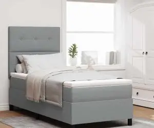 vidaXL Pat cu arcuri cu saltea Gri deschis 90x200 cm Țesătură