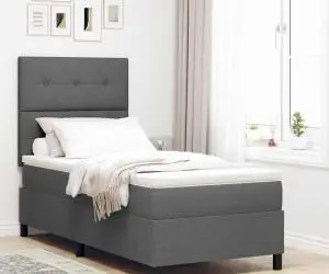 vidaXL Pat cu arcuri cu cutie cu saltea gri închis 90x200 cm țesătură