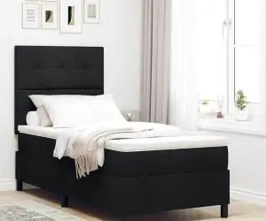 vidaXL Pat cu arcuri cu saltea neagră 90x200 cm din țesătură