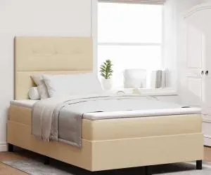 vidaXL Pat cu arcuri cu saltea crem 120x200 cm țesătură