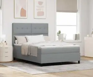 vidaXL Pat cu arcuri și saltea gri deschis 140x190 cm din țesătură