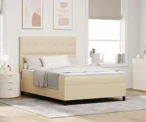 vidaXL Pat cu suport de arcuri cu saltea crem 140x200 cm Țesătură
