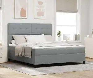 vidaXL Pat cu saltea box spring Gri deschis Super King țesătură