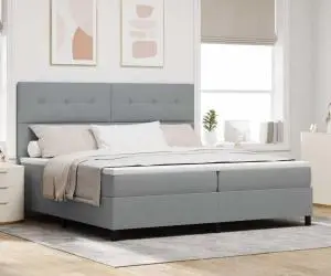 vidaXL Pat cu arcuri cu saltea gri deschis 200x200 cm țesătură