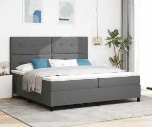 vidaXL Pat cu arcuri, cu saltea gri închis 200x200 cm din stofă