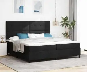 vidaXL Pat cu arcuri cu saltea neagră 200x200 cm din țesătură