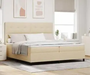 vidaXL Pat cu arcuri și saltea crem 200x200 cm țesătură