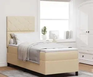 vidaXL Pat cu arcuri cu saltea crem 80x200 cm țesătură