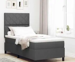 vidaXL Pat cu arcuri cu saltea gri închis 90x200 cm din țesătură