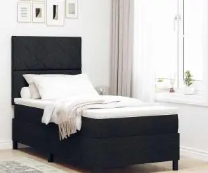 vidaXL Pat cu Arcuri și Saltea Negru 90x200 cm Țesătură