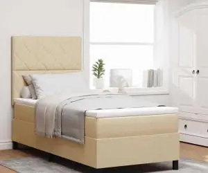 vidaXL Pat cu suport și saltea crem 100x200 cm țesătură