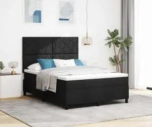 vidaXL Pat cu arcuri cu saltea neagră 140x200 cm țesătură