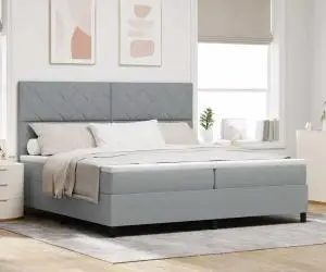 vidaXL Pat cu arcuri cu Saltea Gri deschis 200x200 cm Țesătură
