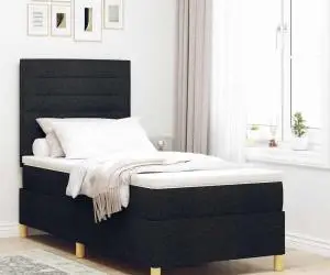 vidaXL Pat cu Box Spring și Saltea Neagră 100x200 cm Țesătură