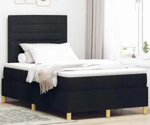 vidaXL Pat cu Somieră și Saltea Negru Dublu Mic Material