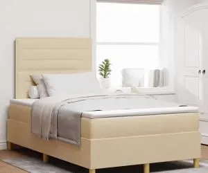 vidaXL Pat cu Suport și Saltea Crem 120x200 cm Țesătură