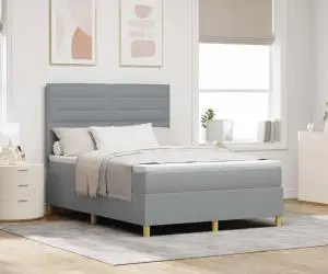 vidaXL Pat cu arcuri cu saltea gri deschis 140x190 cm țesătură