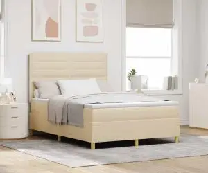 vidaXL Pat Box Spring cu saltea crem 160x200 cm țesătură