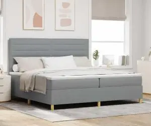 vidaXL Pat cu arcuri și saltea gri deschis 200x200 cm țesătură