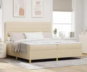 vidaXL Pat Box Spring cu Saltea Crem 200x200 cm Țesătură