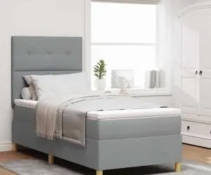 vidaXL Pat Box Spring cu saltea Gri deschis Single Țesătură