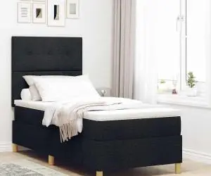 vidaXL Pat cu arc cu saltea neagră 90x200 cm țesătură