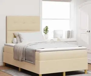 vidaXL Pat cu arcuri și saltea crem 120x200 cm din țesătură
