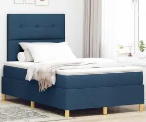 vidaXL Pat cu arc cu saltea Albastru 120x200 cm Țesătură