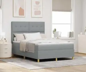 vidaXL Pat Box Spring cu saltea Gri deschis 160x200 cm Material