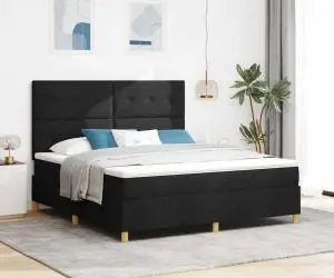 vidaXL Pat cu arcuri cu saltea Negru Super King