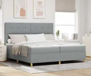 vidaXL Pat cu arcuri și saltea gri deschis 200x200 cm țesătură