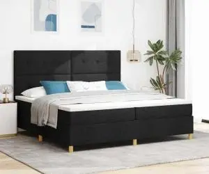 vidaXL Pat cu arcuri cu saltea neagră 200x200 cm Țesătură