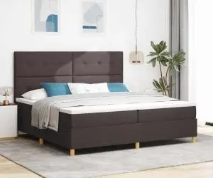 vidaXL Pat cu Arcuri cu Saltea Maro închis 200x200 cm Țesătură