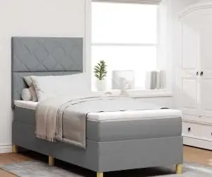 vidaXL Pat cu spring cu saltea gri deschis 90x200 cm țesătură