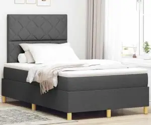 vidaXL Pat Box Spring cu saltea gri închis 120x200 cm din țesătură