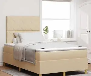 vidaXL Pat cu arcuri cu saltea crem 120 x 200 cm țesătură