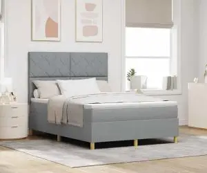 vidaXL Pat cu arcuri cu saltea gri deschis 140x190 cm din țesătură
