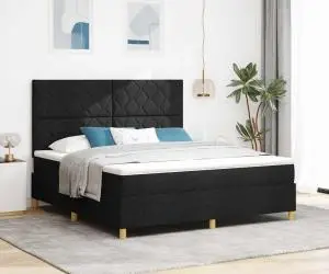 vidaXL Pat Box Spring cu saltea Negru Super King Țesătură