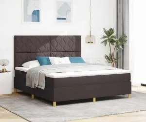 vidaXL Pat Box Spring cu saltea maro închis Super King țesătură