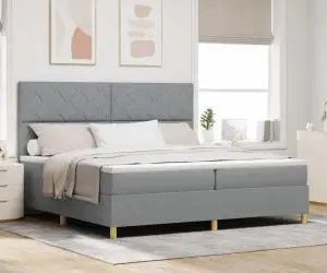 vidaXL Pat cu arcuri cu saltea gri deschis 200x200 cm țesătură