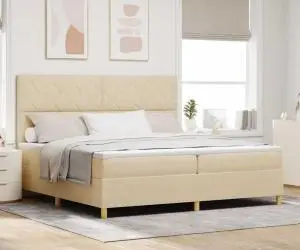 vidaXL Pat cu arcuri cu saltea Crem 200x200 cm Țesătură