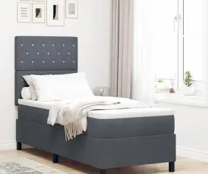 vidaXL Pat box spring cu saltea, gri închis, 80x200 cm, catifea