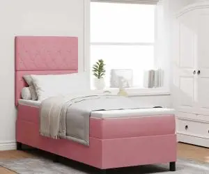 vidaXL Pat box spring cu saltea, roz, 80x200 cm, catifea