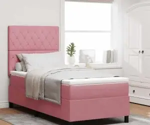 vidaXL Pat box spring cu saltea, roz, single, catifea