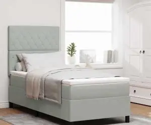 vidaXL Pat box spring cu saltea, gri deschis, 90x200 cm, catifea