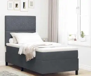 vidaXL Pat box spring cu saltea, gri închis, 90x200 cm, catifea